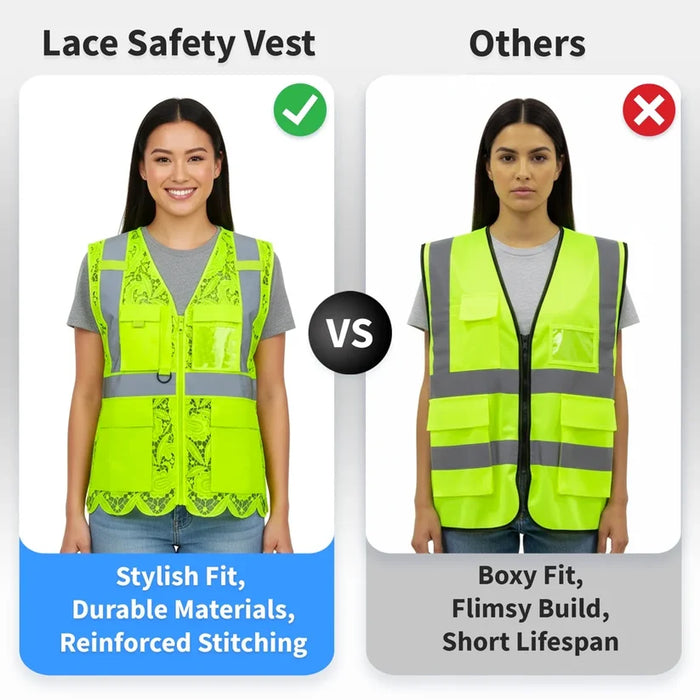 Lace Safety Vest® Women's Class 2 Four Pockets Zipper Vest - VEST002
