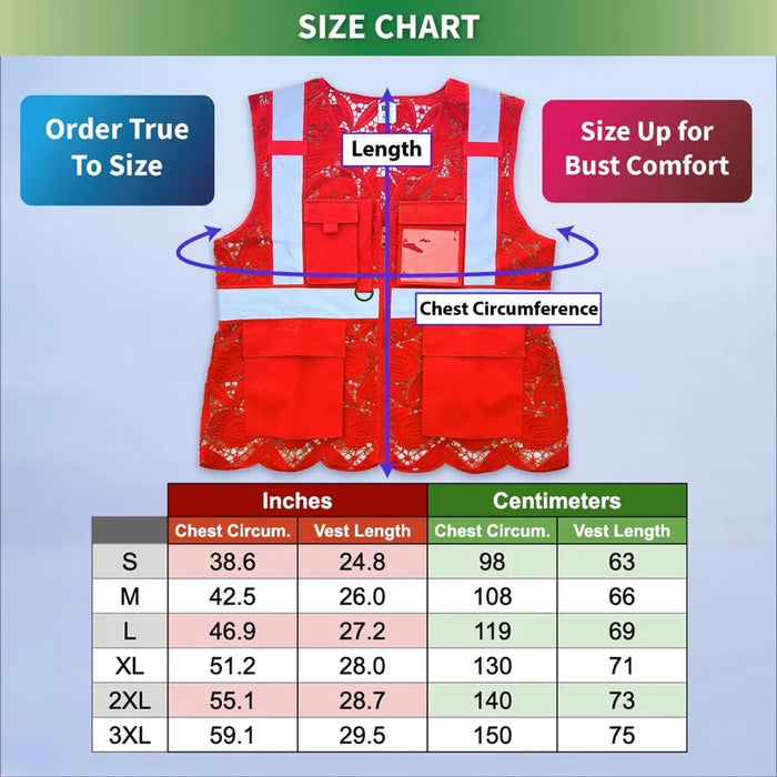 Lace Safety Vest® Women's Class 2 Four Pockets Zipper Vest - VEST002