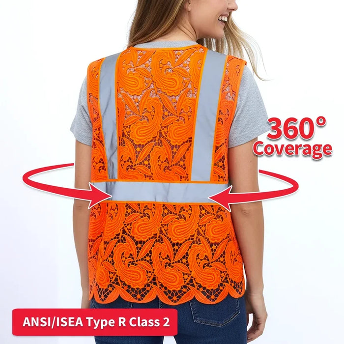 Lace Safety Vest® Women's Class 2 Four Pockets Zipper Vest - VEST002