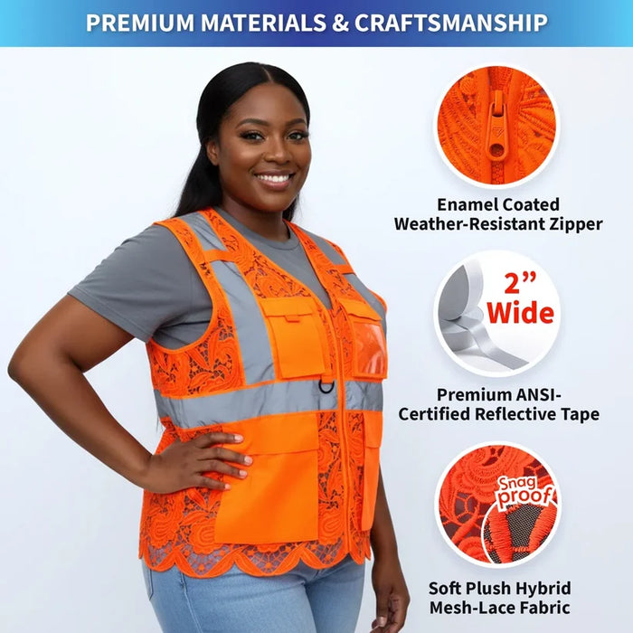 Lace Safety Vest® Women's Class 2 Four Pockets Zipper Vest - VEST002