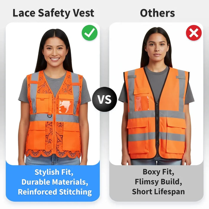 Lace Safety Vest® Women's Class 2 Four Pockets Zipper Vest - VEST002