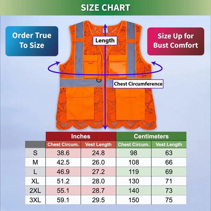 Lace Safety Vest® Women's Class 2 Four Pockets Zipper Vest - VEST002