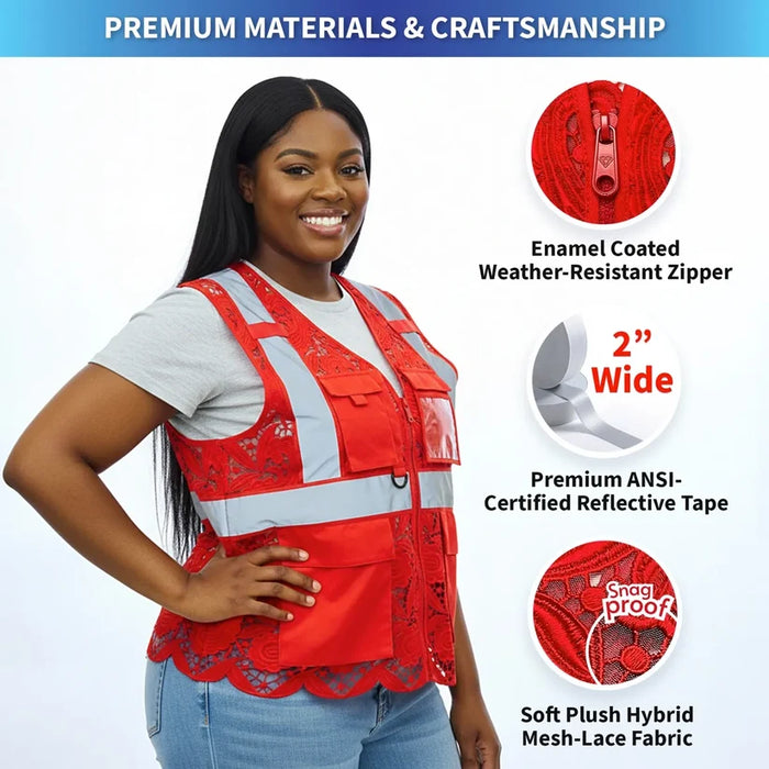 Lace Safety Vest® Women's Class 2 Four Pockets Zipper Vest - VEST002