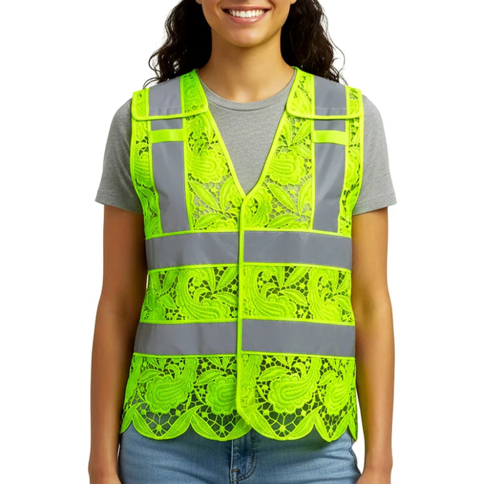 Lace Safety Vest® Women's Class 2 No Pockets Velcro Vest with 5 Point Breakaway - Yellow - VEST002
