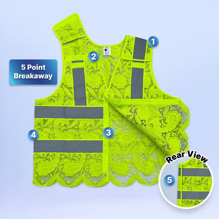 Lace Safety Vest® Women's Class 2 No Pockets Velcro Vest with 5 Point Breakaway - Yellow - VEST002