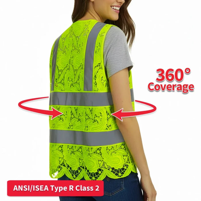 Lace Safety Vest® Women's Class 2 No Pockets Velcro Vest with 5 Point Breakaway - Yellow - VEST002