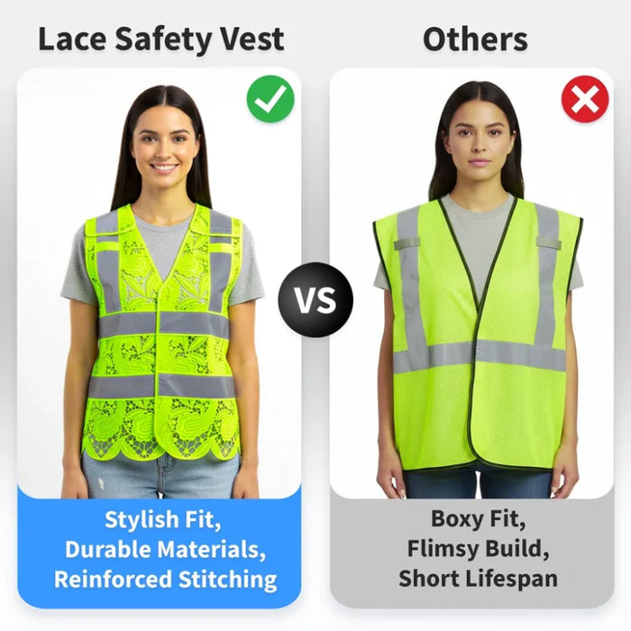 Lace Safety Vest® Women's Class 2 No Pockets Velcro Vest with 5 Point Breakaway - Yellow - VEST002
