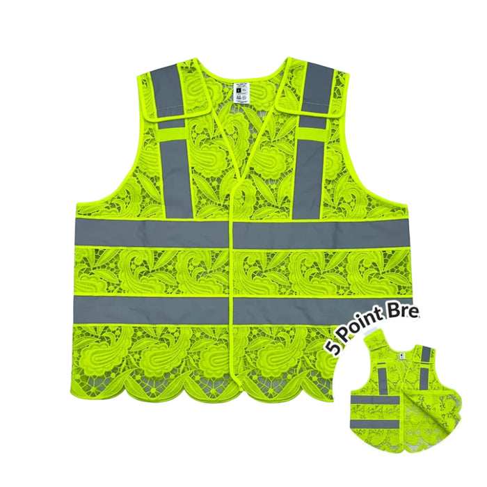 Lace Safety Vest® Women's Class 2 No Pockets Velcro Vest with 5 Point Breakaway - Yellow - VEST002