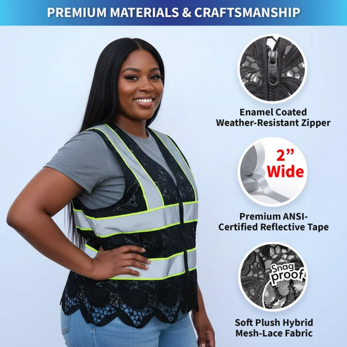 Lace Safety Vest® Women's Class 2 No Pockets Zippper Vest - VEST002