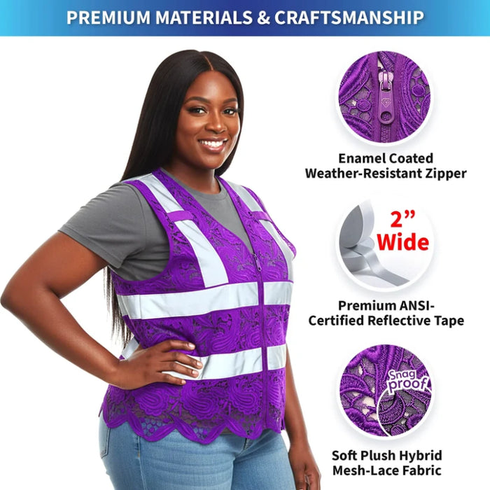 Lace Safety Vest® Women's Class 2 No Pockets Zippper Vest - VEST002