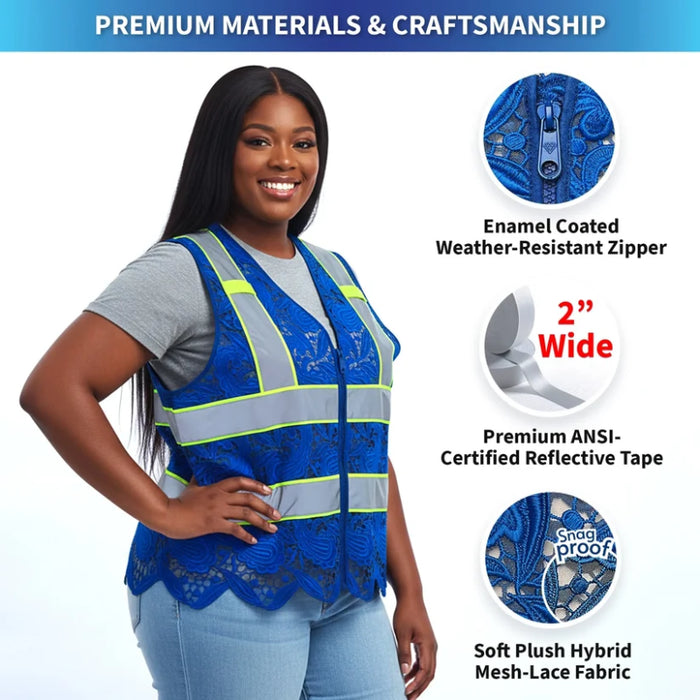 Lace Safety Vest® Women's Class 2 No Pockets Zippper Vest - VEST002