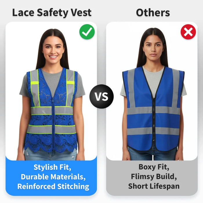 Lace Safety Vest® Women's Class 2 No Pockets Zippper Vest - VEST002
