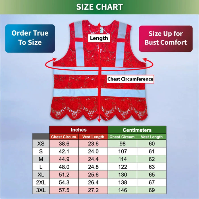 Lace Safety Vest® Women's Class 2 No Pockets Zippper Vest - VEST002