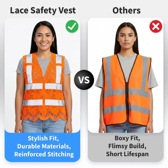 Lace Safety Vest® Women's Class 2 No Pockets Zippper Vest - VEST002