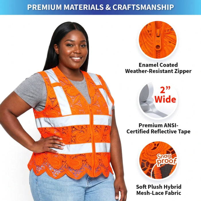 Lace Safety Vest® Women's Class 2 No Pockets Zippper Vest - VEST002