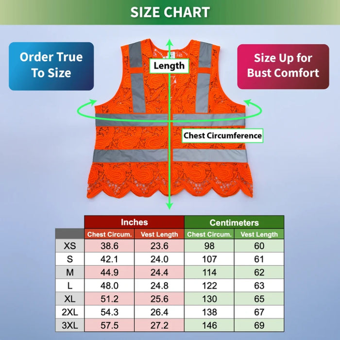 Lace Safety Vest® Women's Class 2 No Pockets Zippper Vest - VEST002