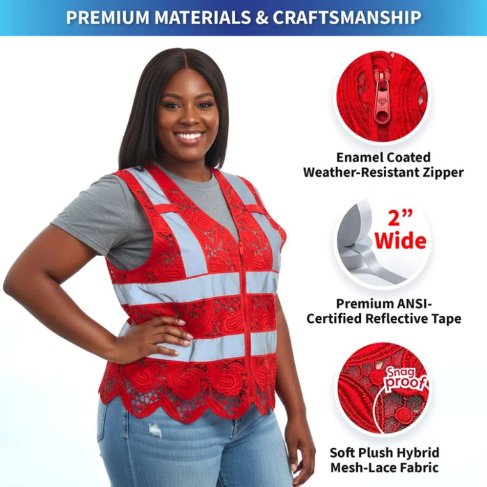 Lace Safety Vest® Women's Class 2 No Pockets Zippper Vest - VEST002