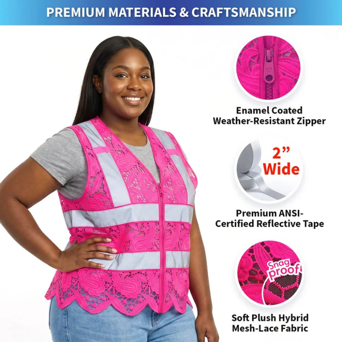 Lace Safety Vest® Women's Class 2 No Pockets Zippper Vest - VEST002