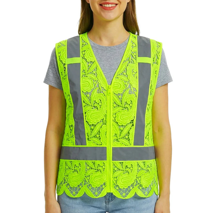 Lace Safety Vest® Women's Class 2 No Pockets Zippper Vest with X-Back - Yellow - VEST002