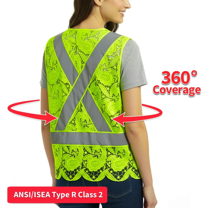Lace Safety Vest® Women's Class 2 No Pockets Zippper Vest with X-Back - Yellow - VEST002