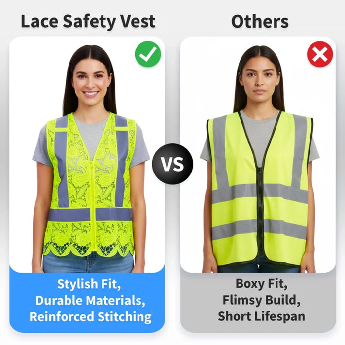 Lace Safety Vest® Women's Class 2 No Pockets Zippper Vest with X-Back - Yellow - VEST002