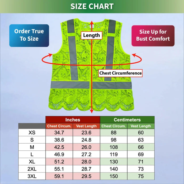 Lace Safety Vest® Women's Class 2 No Pockets Zippper Vest with X-Back - Yellow - VEST002
