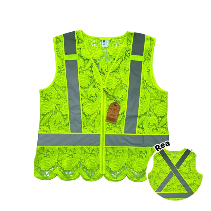 Lace Safety Vest® Women's Class 2 No Pockets Zippper Vest with X-Back - Yellow - VEST002