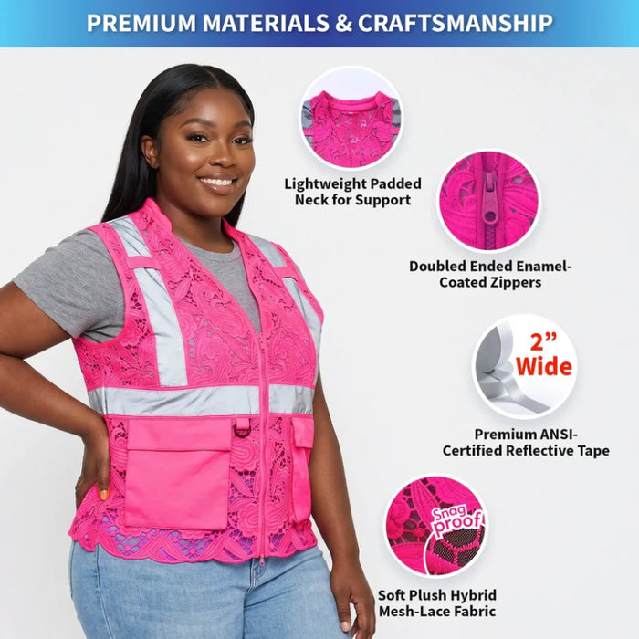 Lace Safety Vest® Women's Class 2 Two Pockets Zippper Vest - VEST002