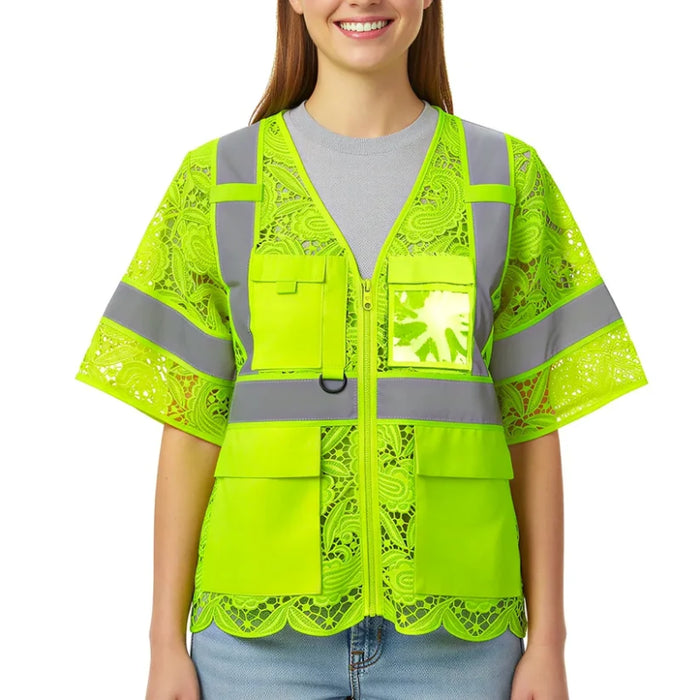 Lace Safety Vest® Women's Class 3 Four Pockets Zipper Vest - Yellow - VEST002