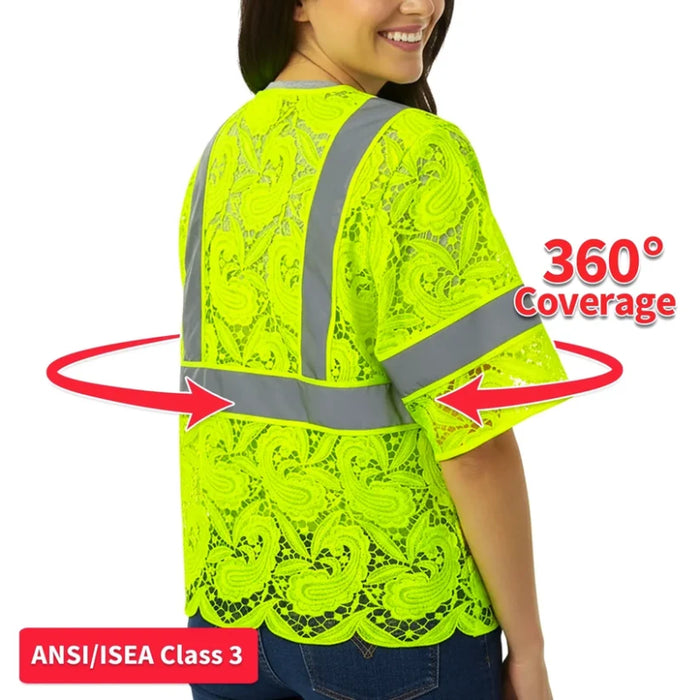 Lace Safety Vest® Women's Class 3 Four Pockets Zipper Vest - Yellow - VEST002