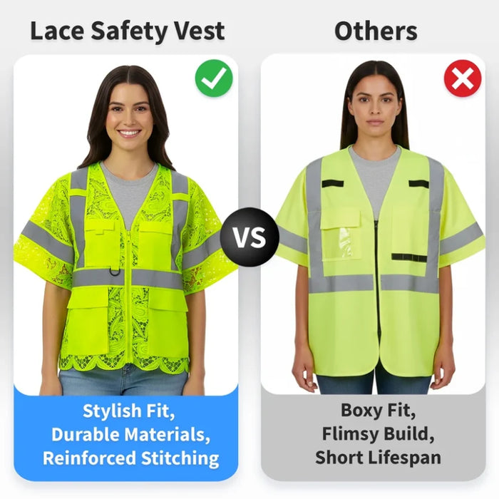 Lace Safety Vest® Women's Class 3 Four Pockets Zipper Vest - Yellow - VEST002