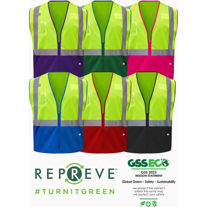 GSS Safety High Visibility ECO, REPREVE® Recycled Polyester Colored ANSI Class 2 Type R Vest - 1013/1019