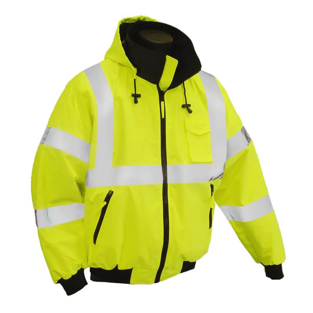 Hi Vis Waterproof Winter Bomber Jacket - ANSI Class 3 - Safety Lime ...