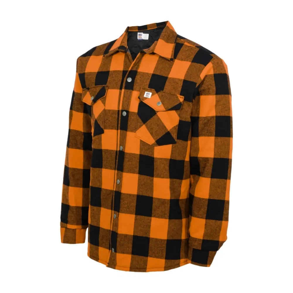 Big Bill Quilted Flannel Shirt Jac with Pockets - Plaid Orange