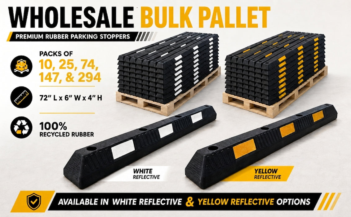 Parking Curb Block - 6 ft Long Wheel Stop - Yellow / Black Striped Rubber