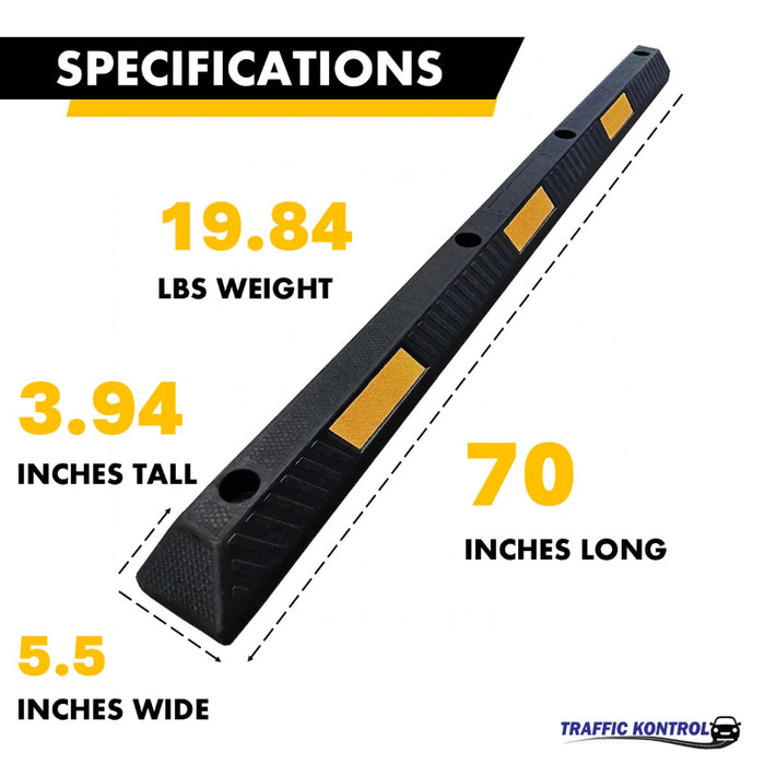 Parking Curb Block - 6 ft Long Wheel Stop - Yellow / Black Striped Rubber - Bulk Pallet