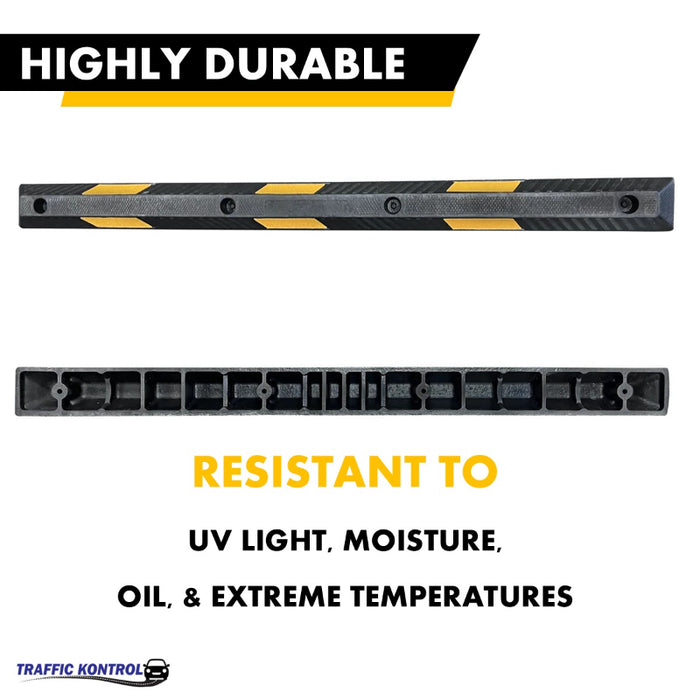 6 Foot Long - Rubber Parking Curb Wheel Stop Block With Spikes - Yellow