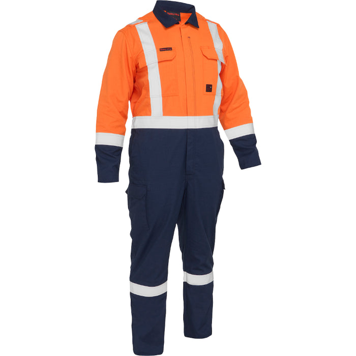 PIP® Bisley® Hi Vis Flame Resistant Ripstop Coverall with Navy Bottom - 385MFRHC
