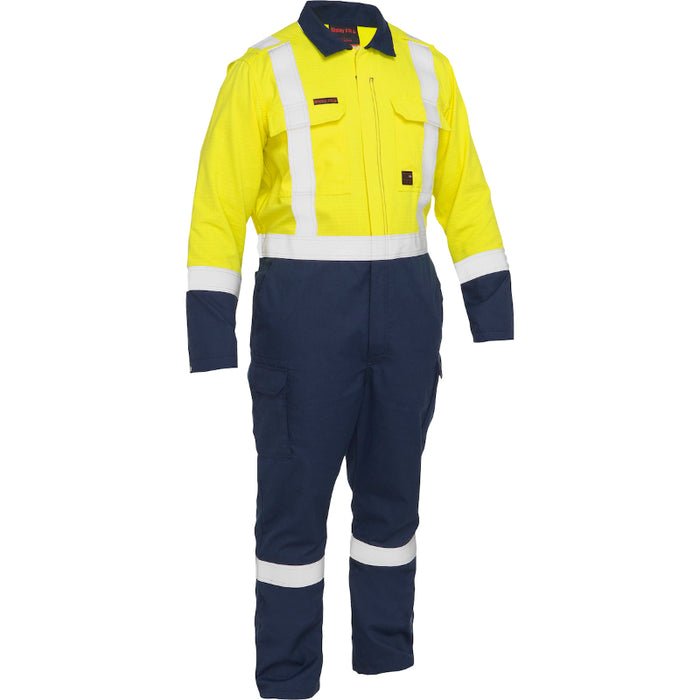 PIP® Bisley® Hi Vis Flame Resistant Ripstop Coverall with Navy Bottom - 385MFRHC