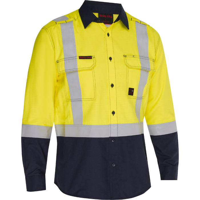 Bisley® Hi Vis FR - Men's Ripstop Long Sleeve Button Down Shirt - 385MFRHS