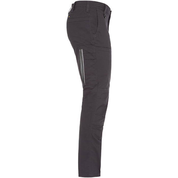 Black pants with reflective stripes on a white background