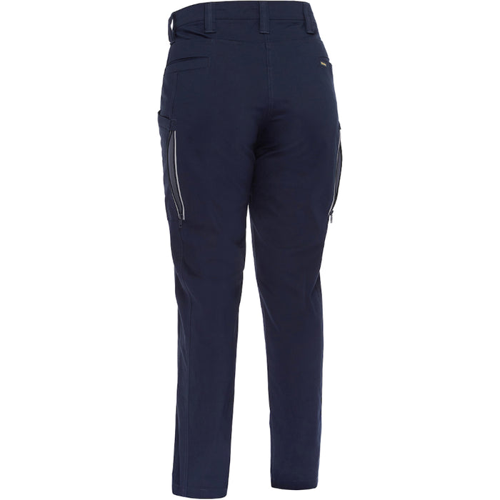 Navy blue pants with a visible brand logo on a white background