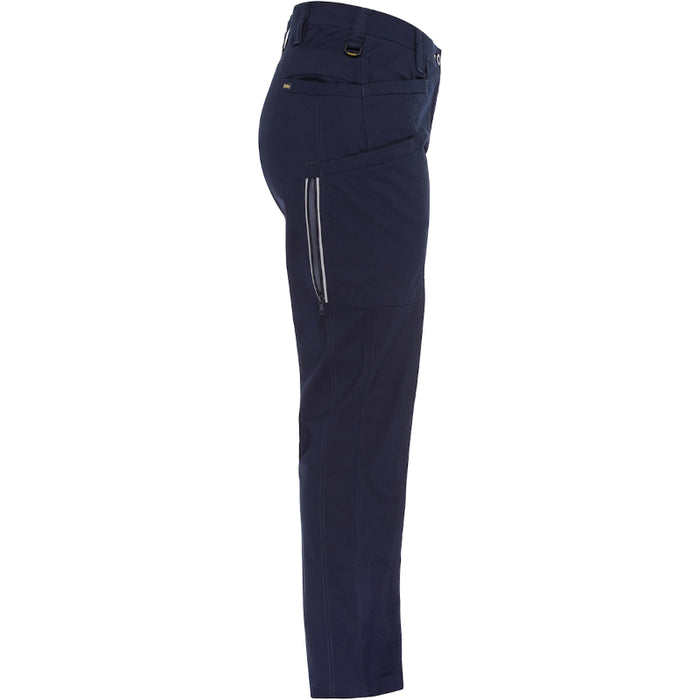 Navy blue pants with zippers on a white background