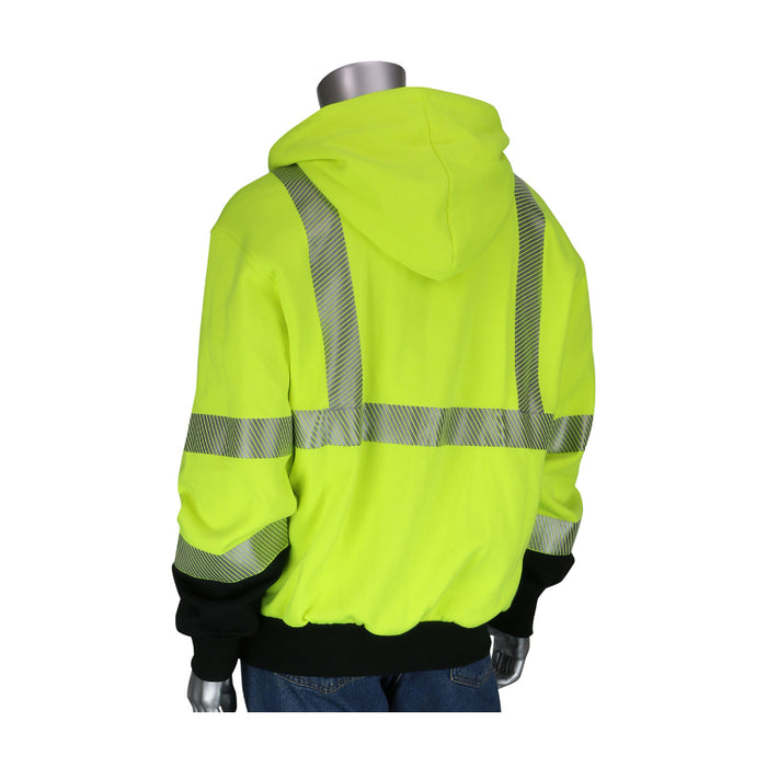 PIP® Hi Vis Flame Resistant Full Zip Hooded Sweatshirt with Black Bottom - ANSI Class 3 Type R - 385-1370FR