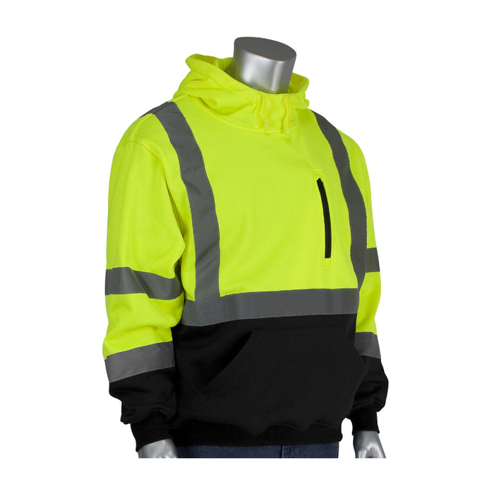 PIP® Hi Vis Hooded Pullover Sweatshirt with Black Bottom - ANSI Class 3 Type R - 323-1350B
