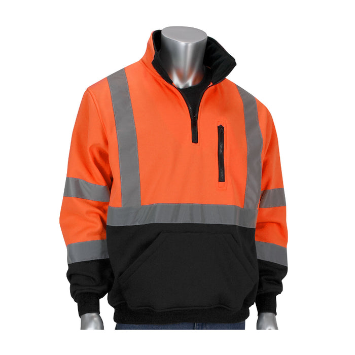 PIP® Hi Vis Quarter-Zip Pullover Sweatshirt with Black Bottom - ANSI Class 3 Type R - 323-1330B
