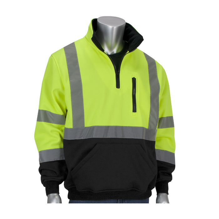 PIP® Hi Vis Quarter-Zip Pullover Sweatshirt with Black Bottom - ANSI Class 3 Type R - 323-1330B