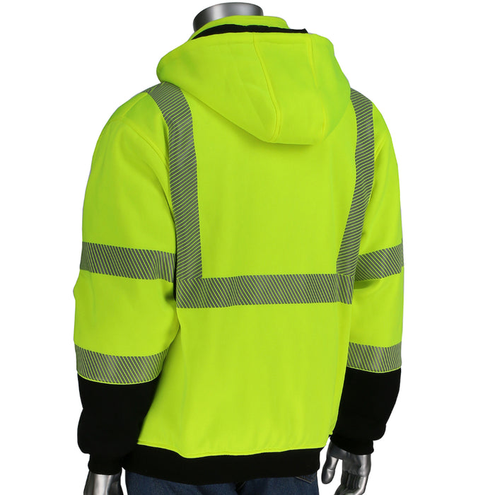 PIP® Hi Vis Reversible Full Zip Hooded Sweatshirt with Black Bottom - ANSI Class 3 Type R - 323-1400S