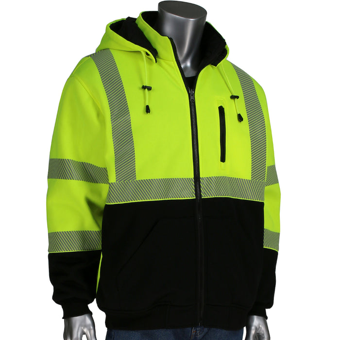 PIP® Hi Vis Reversible Full Zip Hooded Sweatshirt with Black Bottom - ANSI Class 3 Type R - 323-1400S