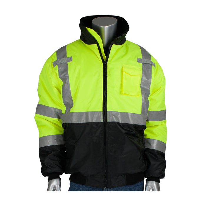PIP® Hi Vis Waterproof Black Bottom Bomber Jacket - ANSI Class 3 Type R - 333-1740
